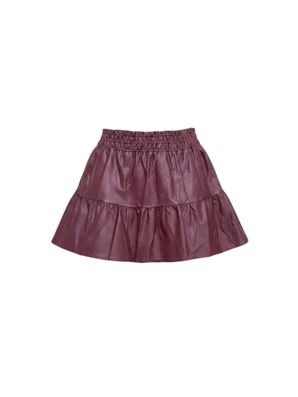 Anthropologie Womens Burgundy Coated Faux Leather Tiered Mini Skirt L